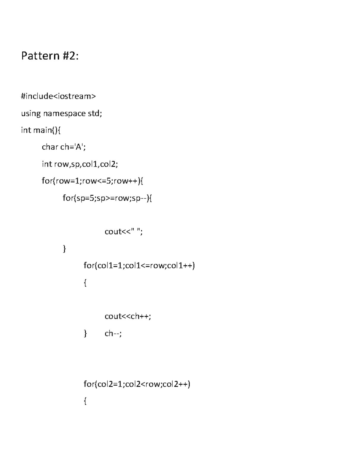 Elementary Exercise Q&A: Pattern Generation in C++ - Studocu