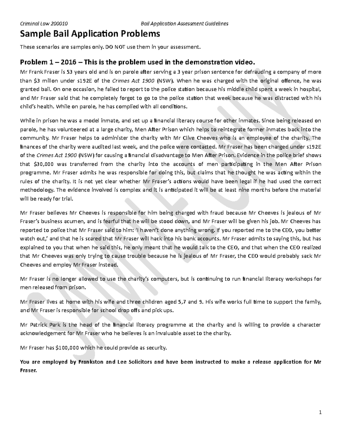 Criminal Law 200010: Sample Bail Application Scenarios and Guidelines ...