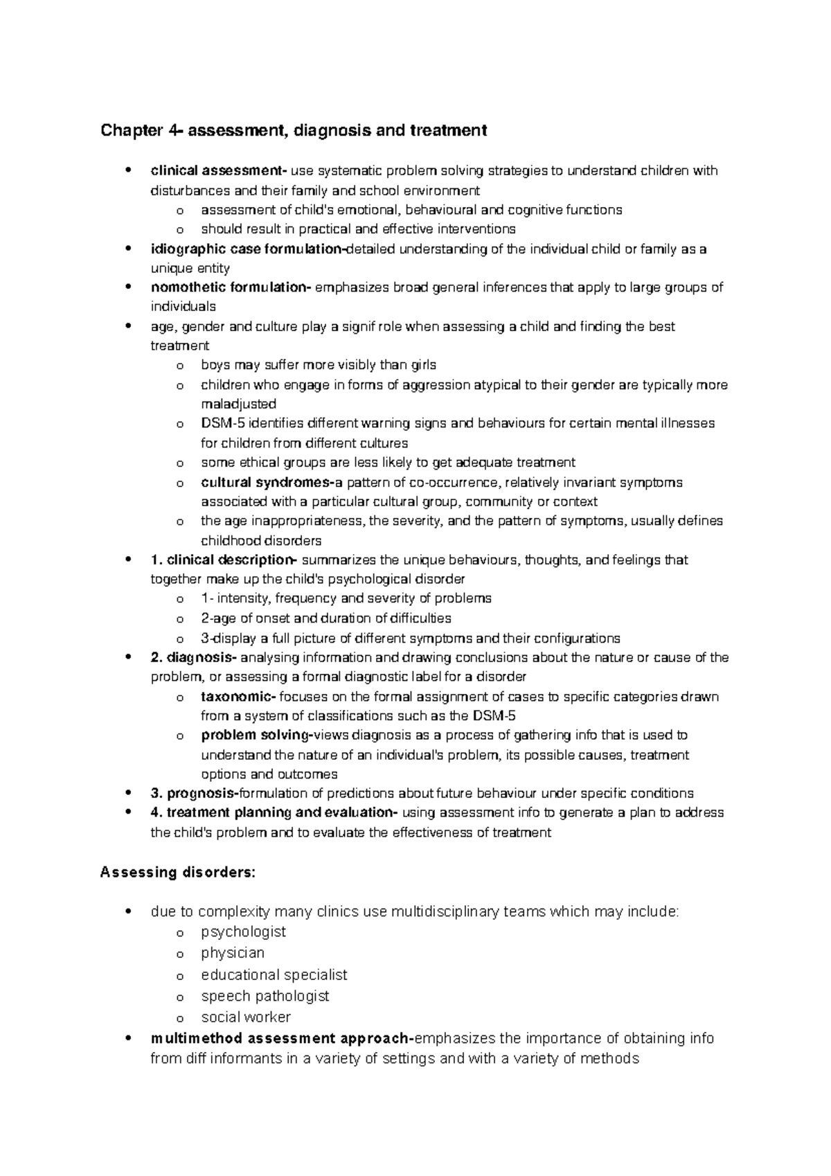 Chapter 4 assessment, diagnosis and treatment - clinical summarizes the ...