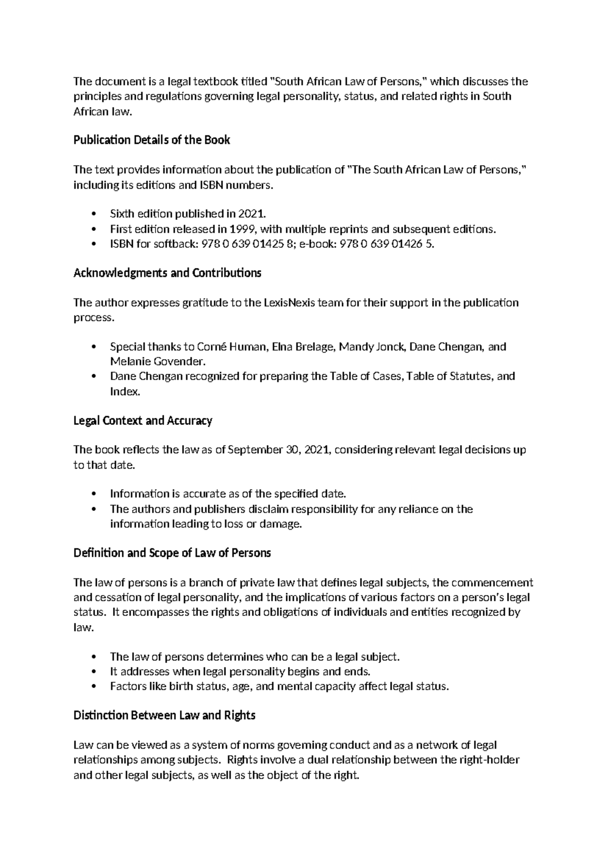 South African Law of Persons: Principles & Rights Overview (LAW 101 ...