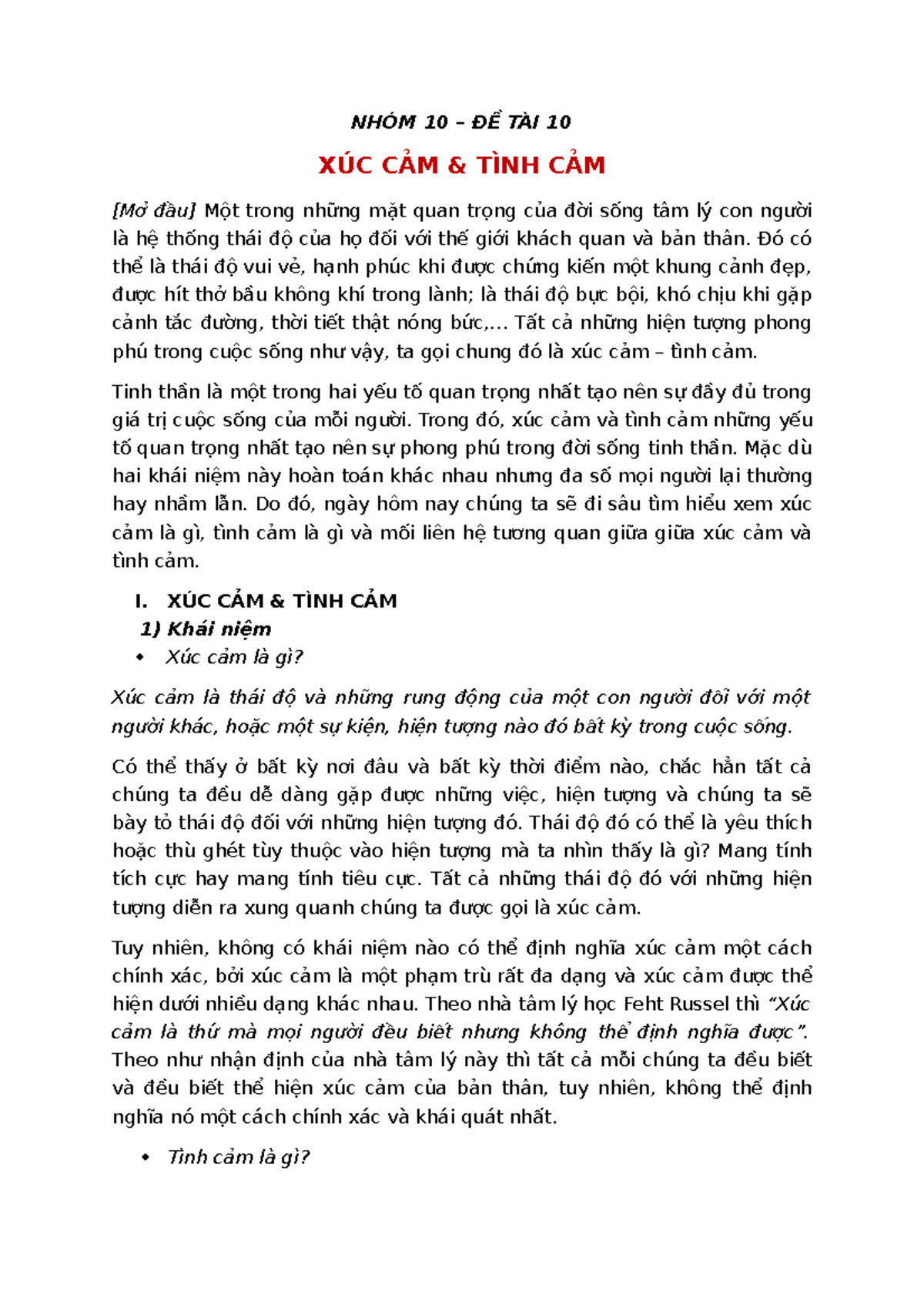 Tâm lý học đại cương: Hiểu về Xúc cảm và Tình cảm trong Đời sống - Document Preview