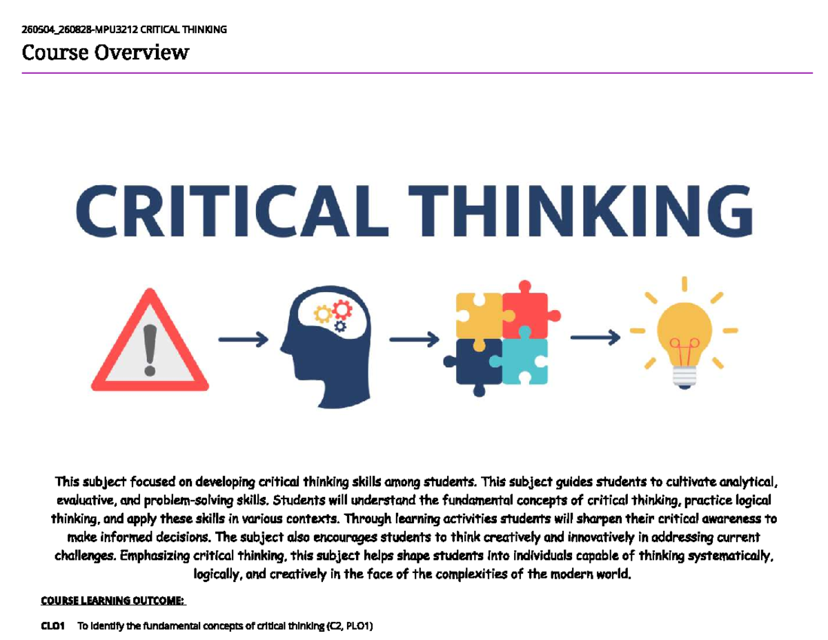 MPU3212 Critical Thinking Course Overview and Assessment Details - Studocu