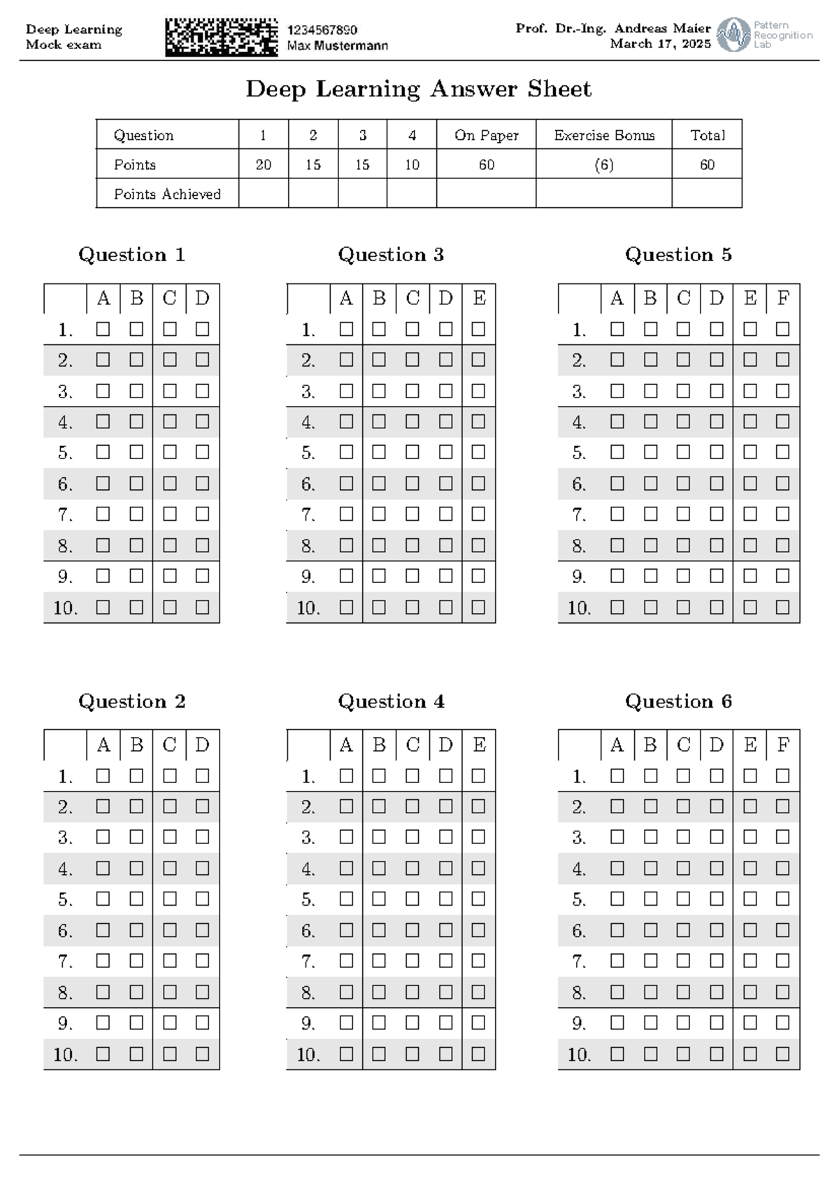 Pattern Recognition Lab (PRL) Deep Learning Mock Exam Answers - Studocu
