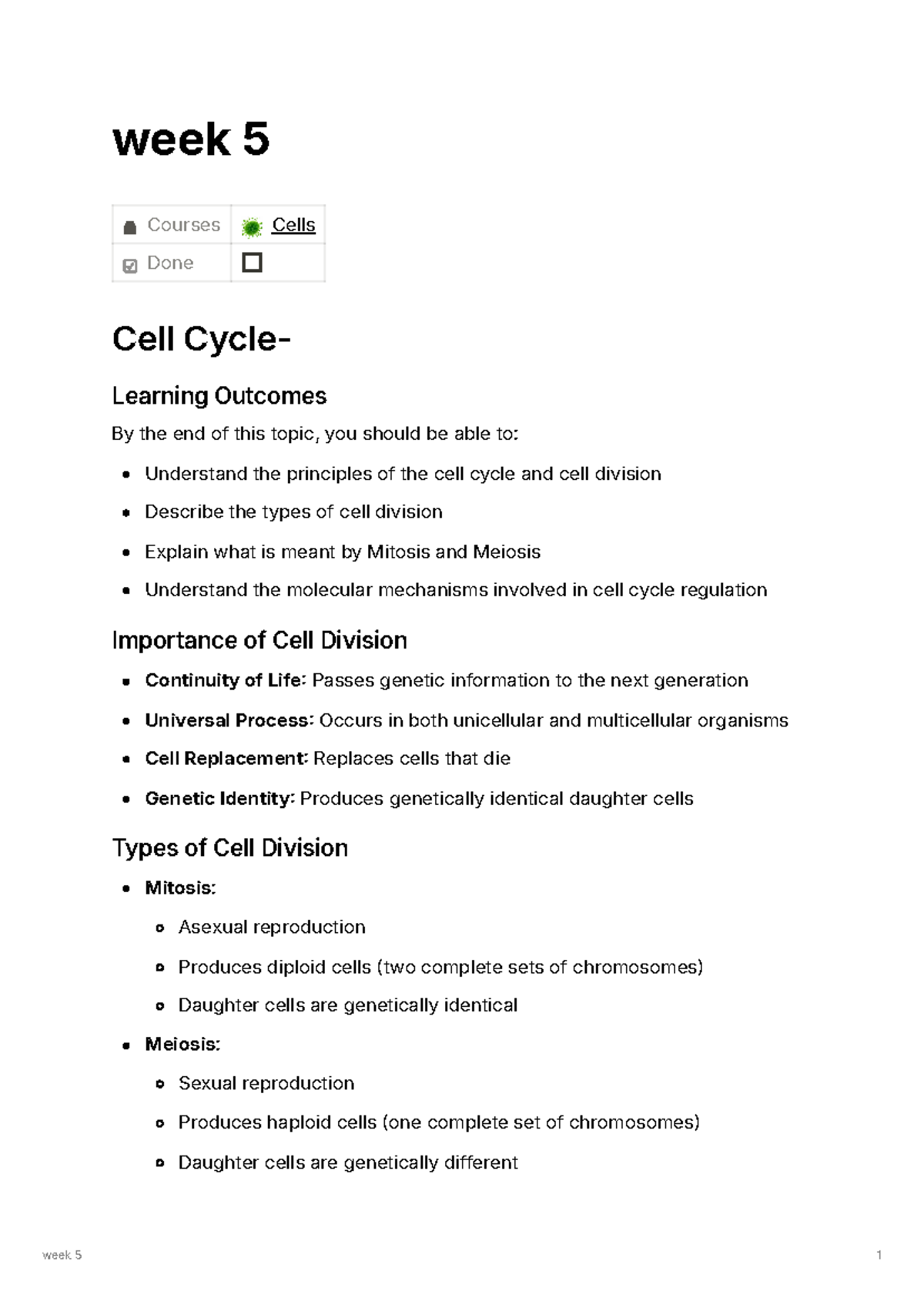 Week 5 Lecture Notes: Understanding the Cell Cycle and Division - Studocu