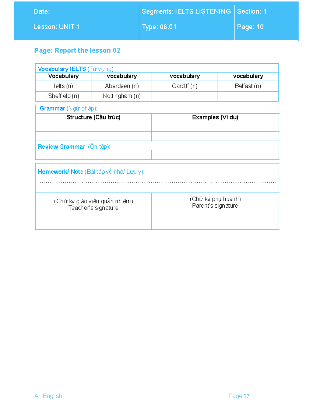 IELTS Listening Lesson 2 (Unit 1) - Vocabulary & Grammar Notes - Studocu