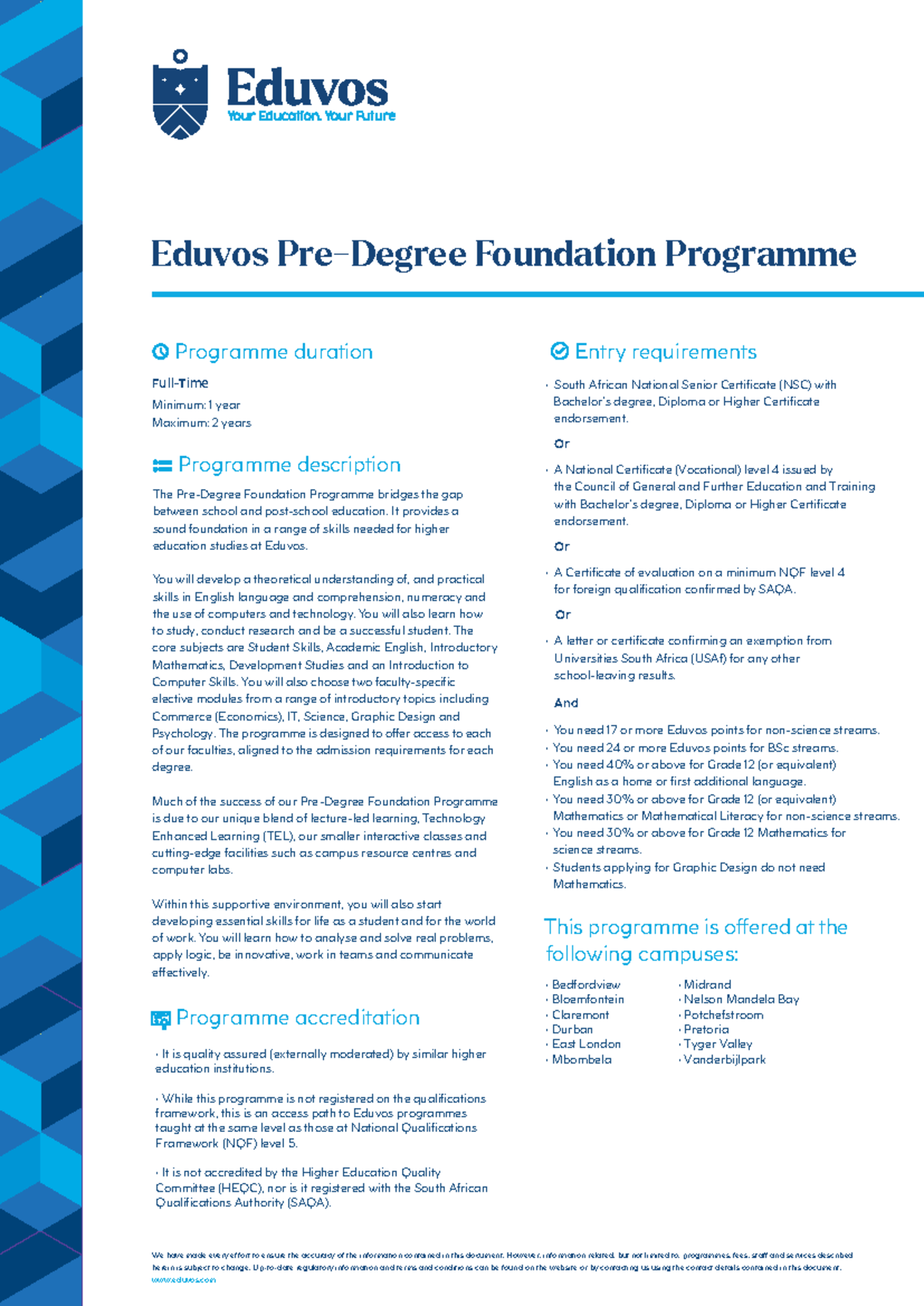 Eduvos Pre-Degree Foundation Programme Overview and Requirements - Studocu