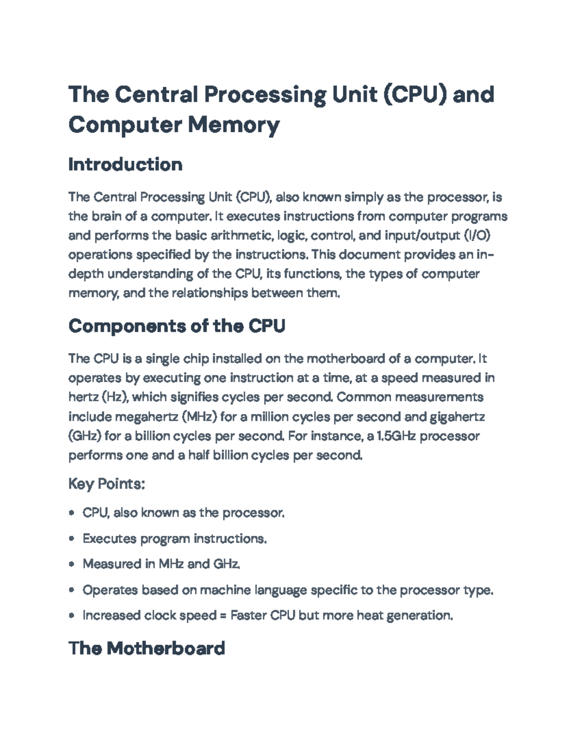 CPU and Memory Fundamentals: An Overview of Components and Functions ...