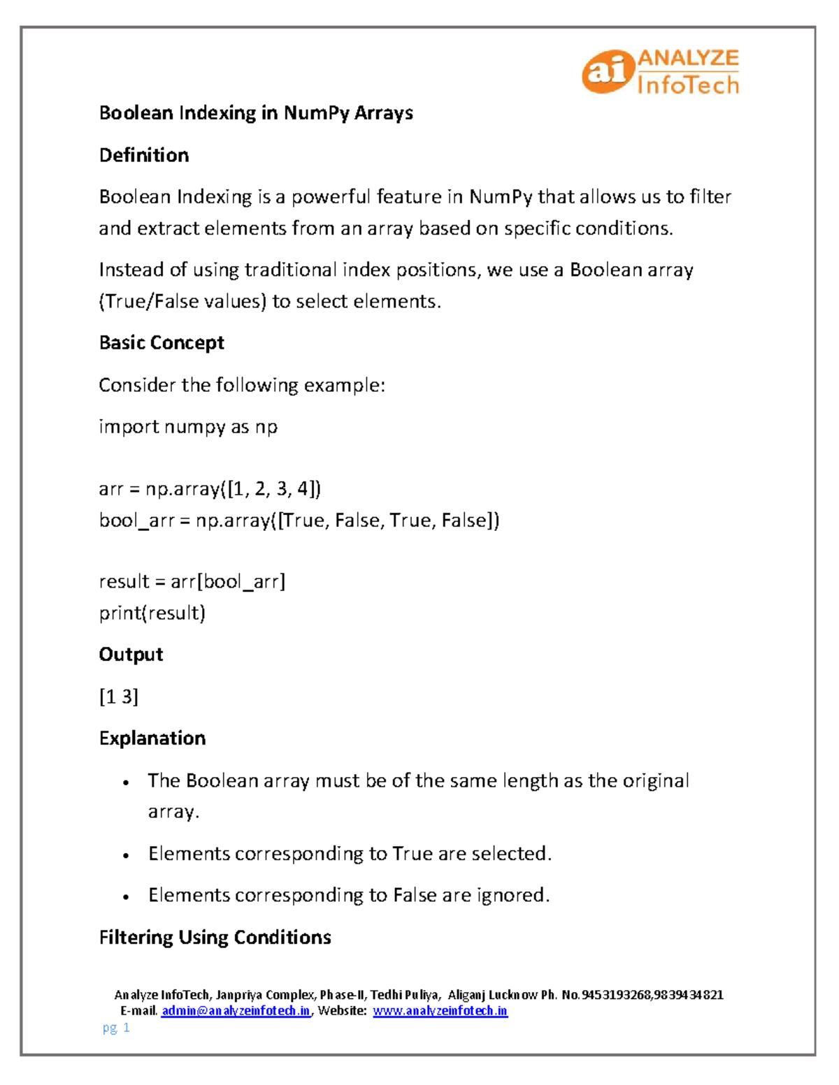 Boolean Indexing & Resizing Arrays in NumPy: Concepts & Examples - Studocu