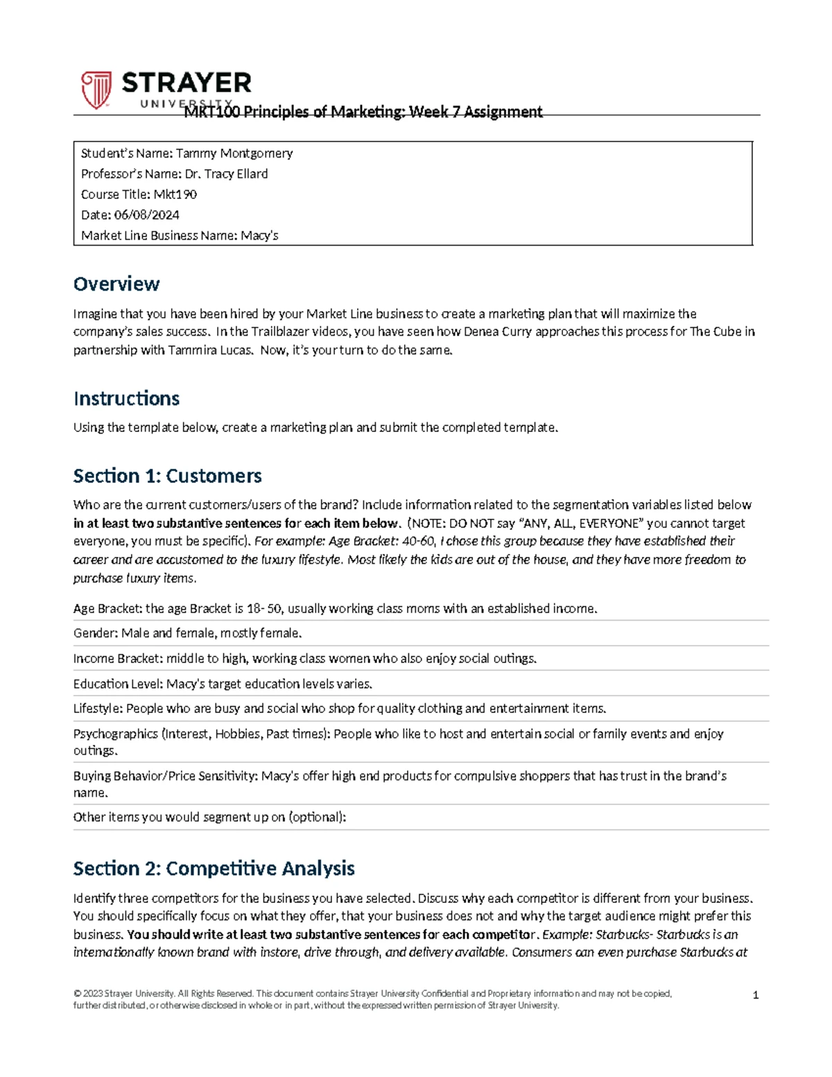 MKT100 Week 4 Assignment: Marketing Plan Utilization for Macy's - Studocu