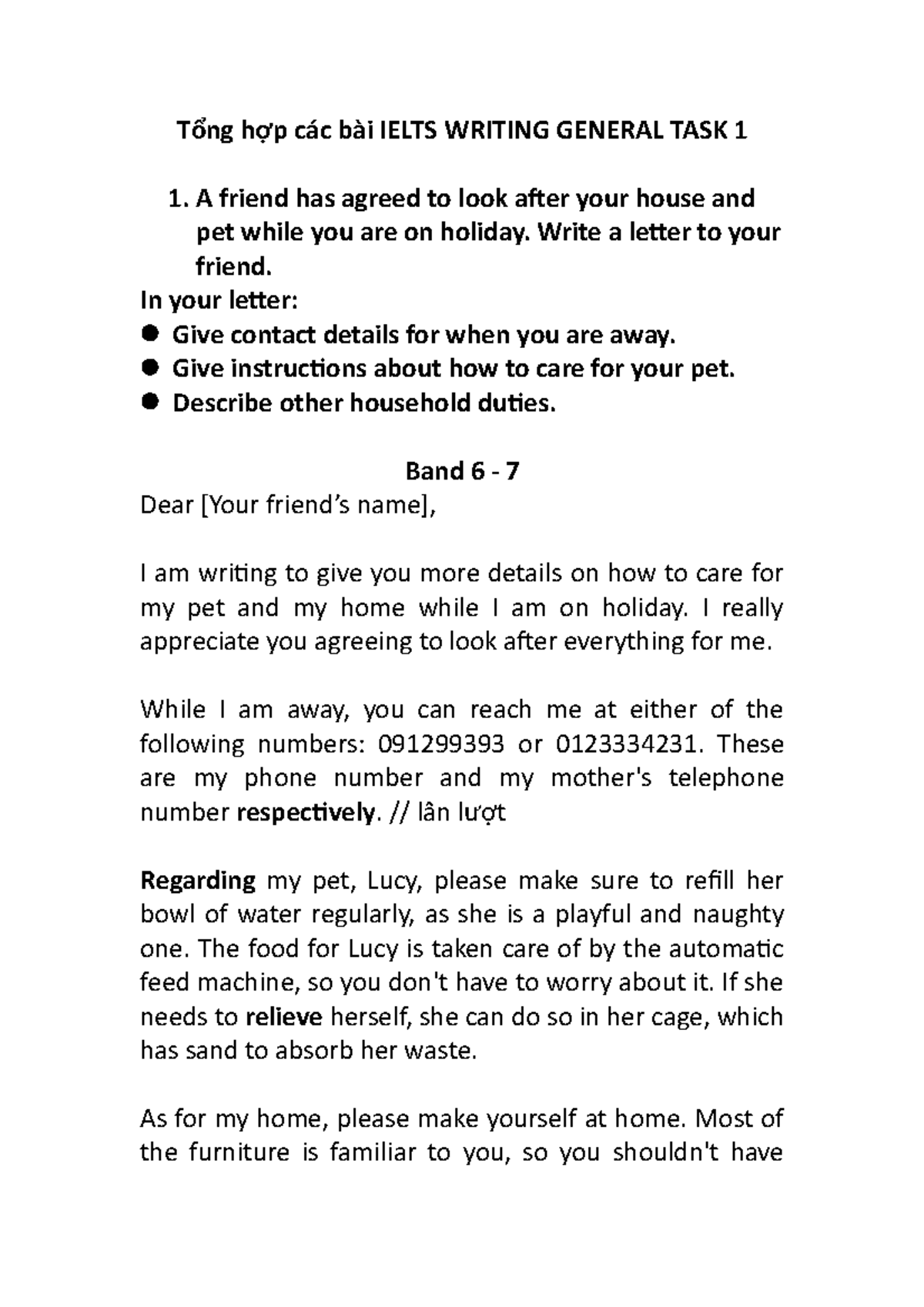 Tổng hợp bài IELTS Writing General Task 1 cho Band 6-8+ - Studocu