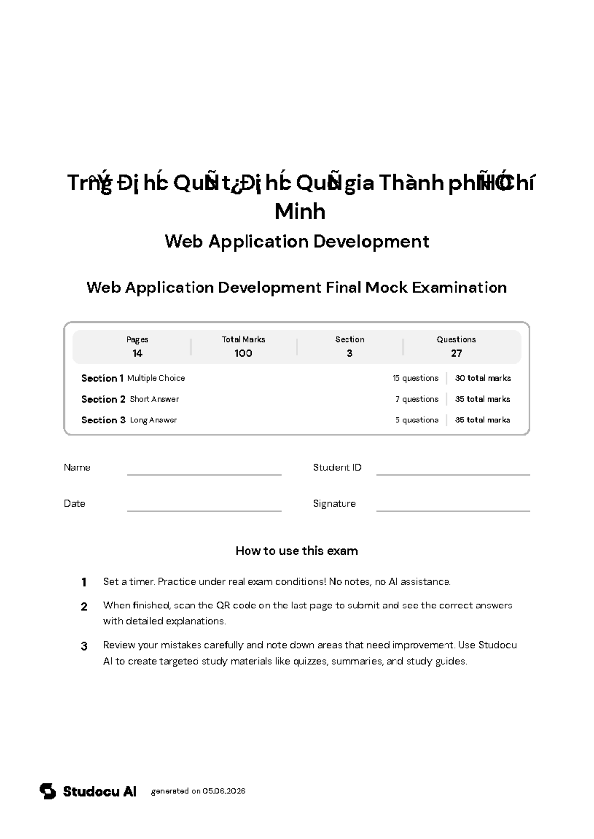 Web Application Development Final Mock Exam (IT0931U) - Studocu
