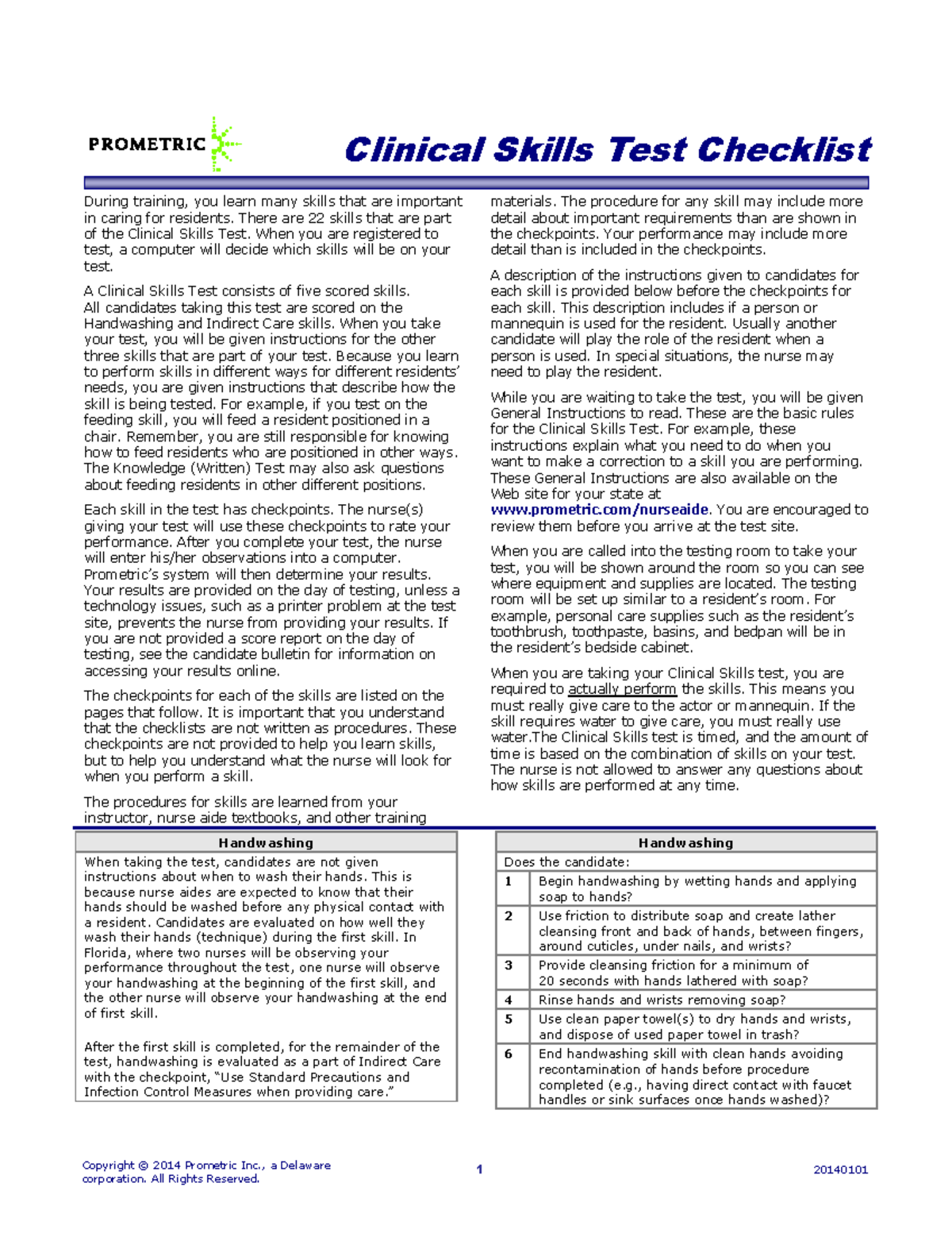 NUR 101 Final Exam Clinical Skills Checklist for Nurse Aide - Studocu