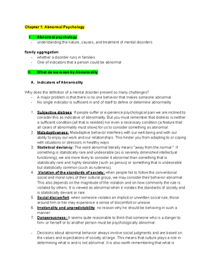Abnormal Psychology - CHAPTER 1 Psychopathology - Study of mental ...