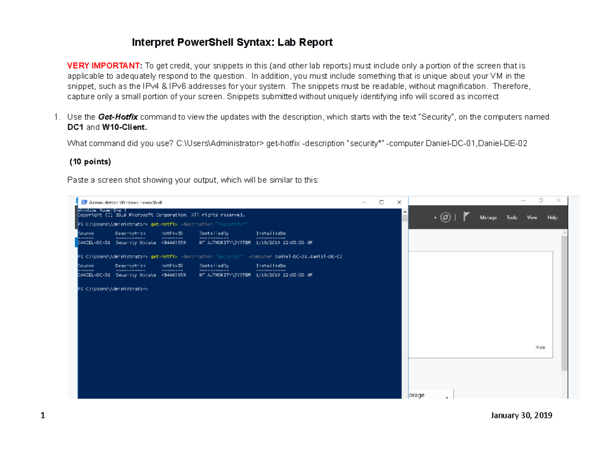 1.9 in work - Assignment 1.9 - Interpret PowerShell Syntax: Lab Report ...