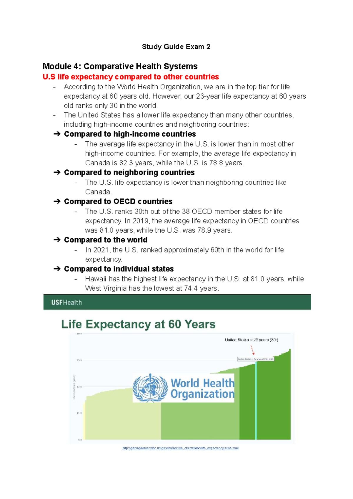 Exam 2 Study Guide: Comparative Health Systems & U.S. Life Expectancy ...