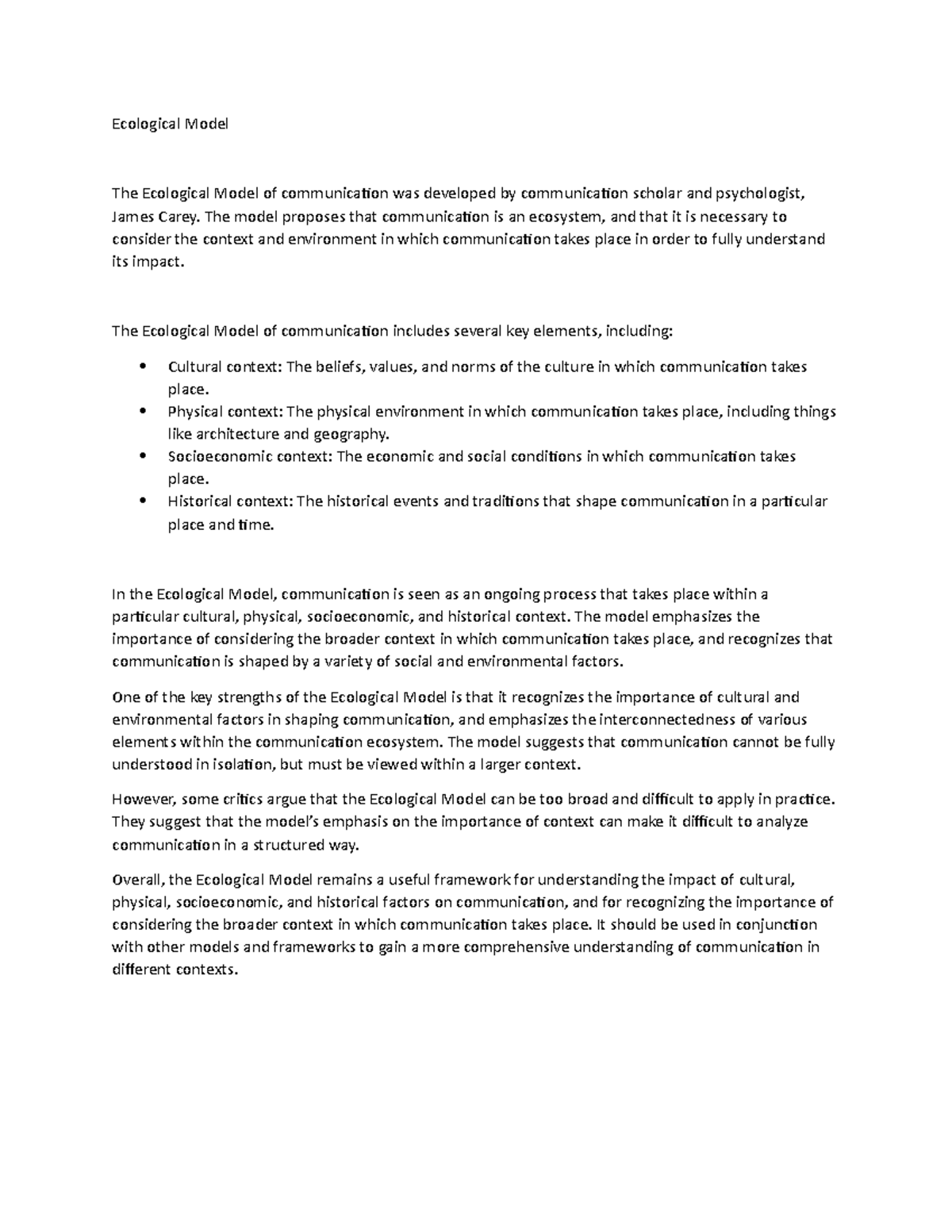 Understanding the Ecological Model of Communication: Key Contexts - Studocu