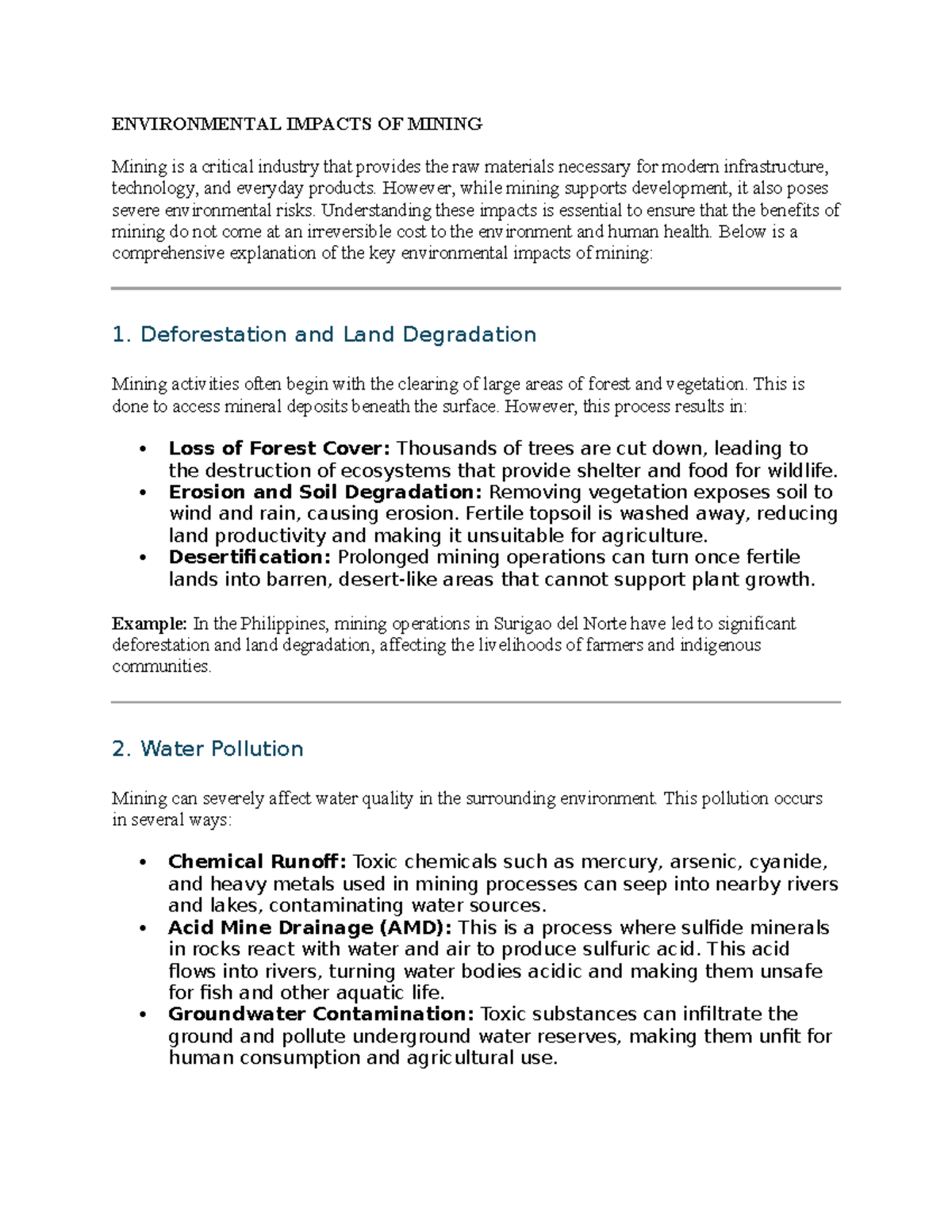 Environmental Impacts of Mining - ENVIRONMENTAL IMPACTS OF MINING ...
