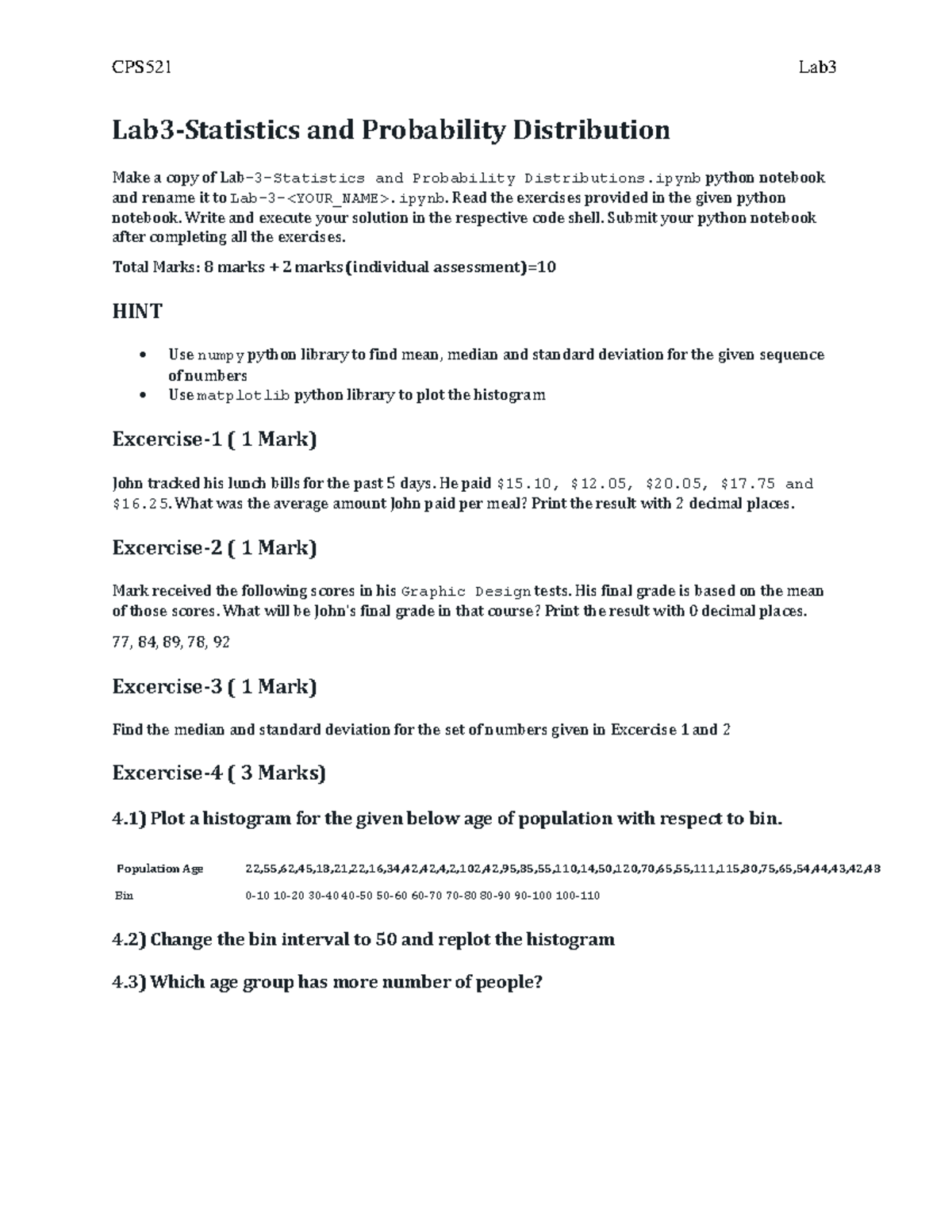 Lab3-Statistics and Probability Distributions - ipynb. Read the ...