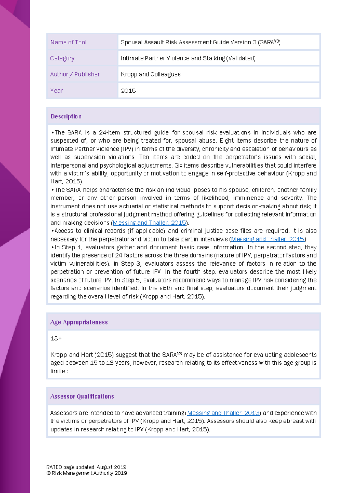 sarav3-spousal-assault-risk-assessment-guide-summary-aug-2019-studocu