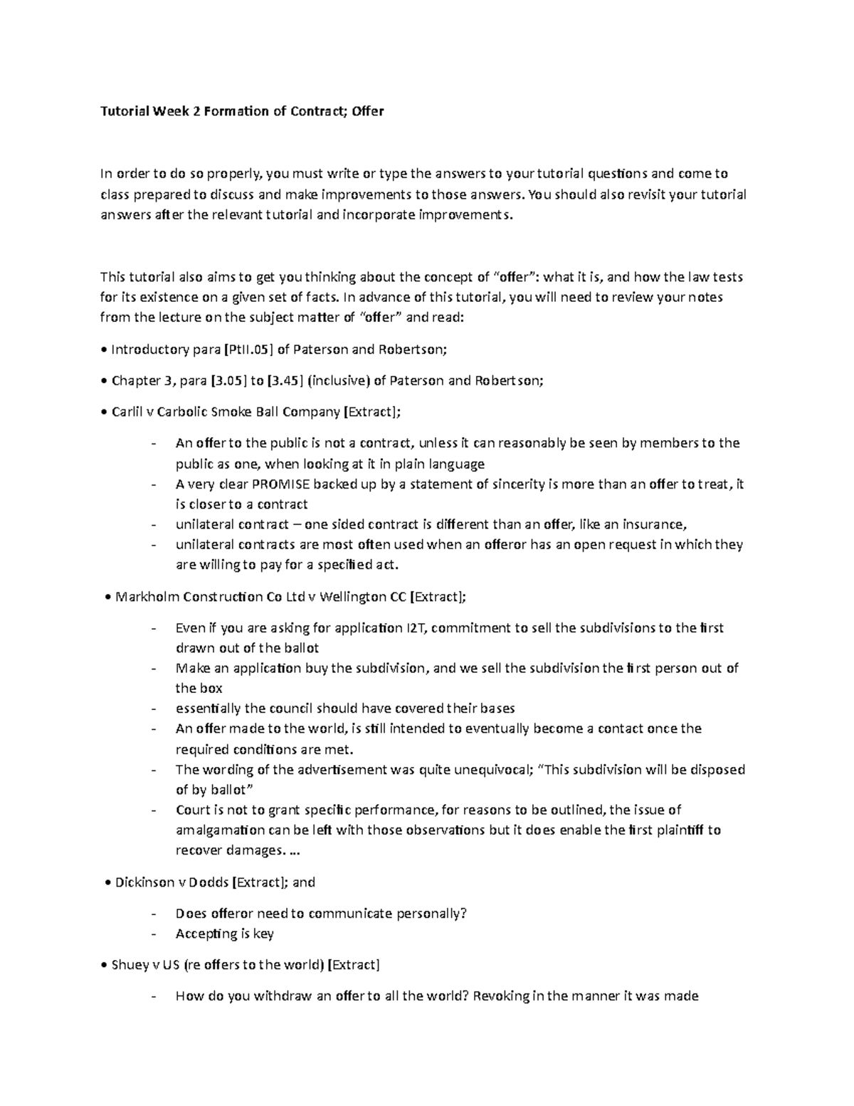 Tutorial Week 2 Formation of Contract - Tutorial Week 2 Formaion of ...