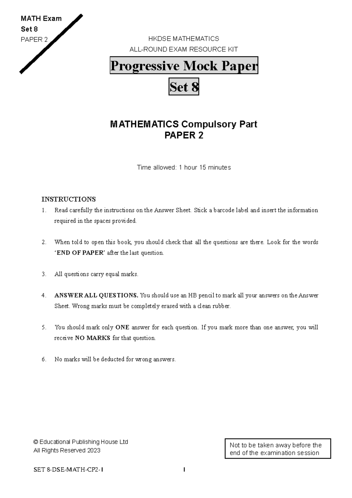 MATH HKDSE Progressive Mock Paper Set 8 - Paper 2 Exam Resource - Studocu