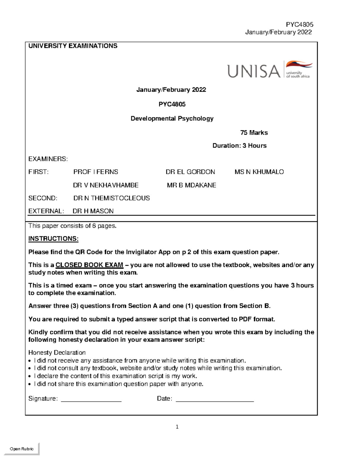 PYC4805 2022 Final Exam: Developmental Psychology Overview and ...