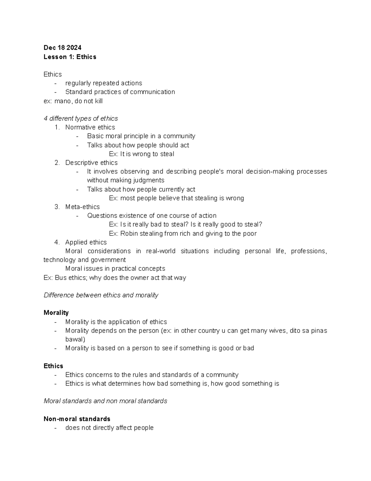 BUS 101: Comprehensive Review on Ethics - From Prelims to Finals - Studocu