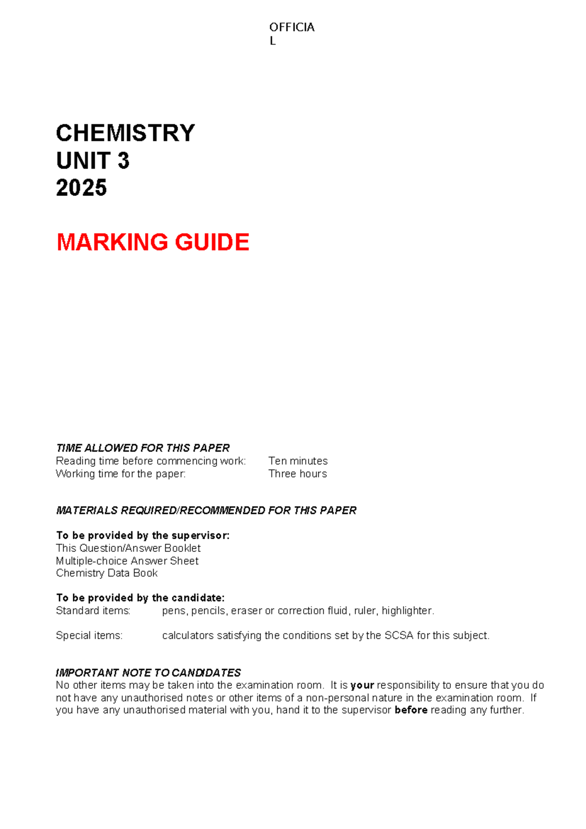 2025 Chemistry Unit 3 Exam Marking Guide - Studocu