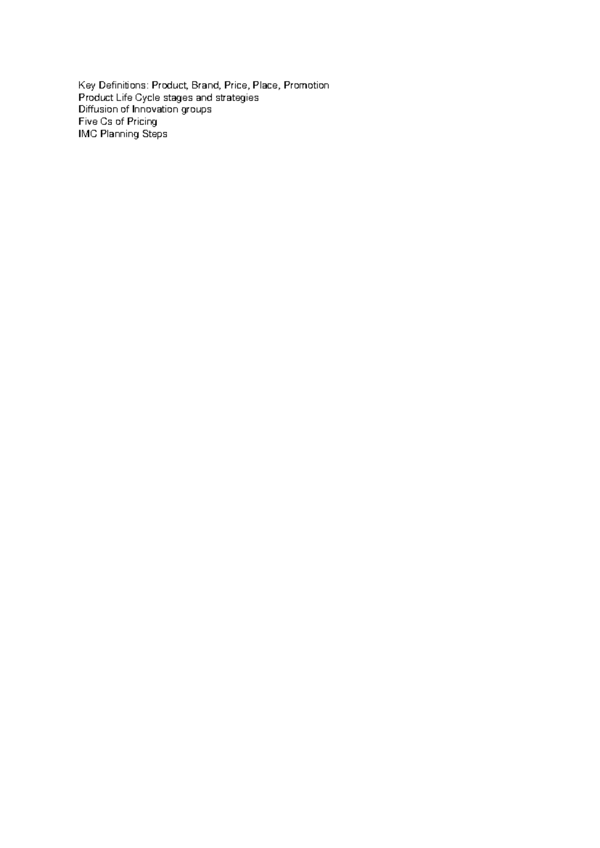 Study Guide 1 Condensed - 2320 - Key Definitions: Product, Brand, Price ...