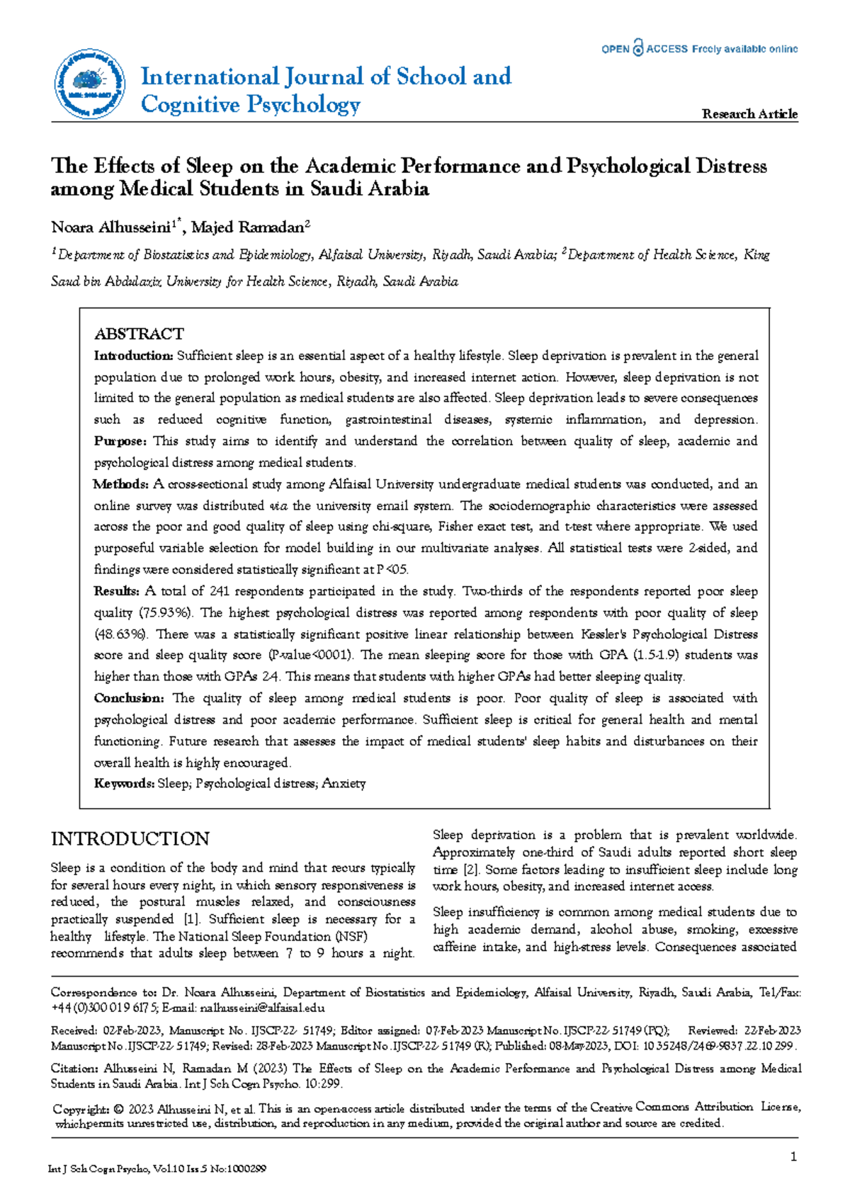 The effects of sleep on the academic performance and psychological ...