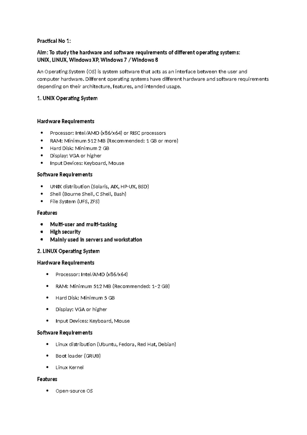 OS LAB Practical 2: Hardware & Software Requirements of OSs - Studocu