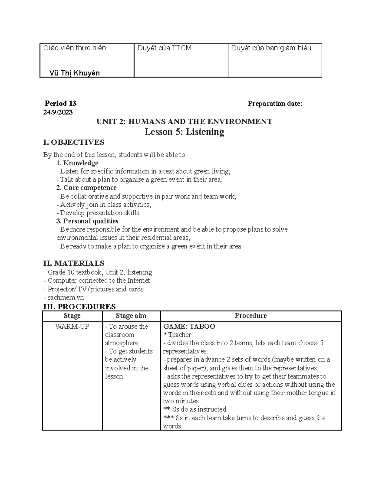 Unit 2, Lesson 5: Listening on Green Living and Event Planning - Studocu