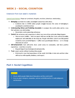 PSYU3333 Wk1-3 - lecture notes - Week 1 - What is social psychology ...