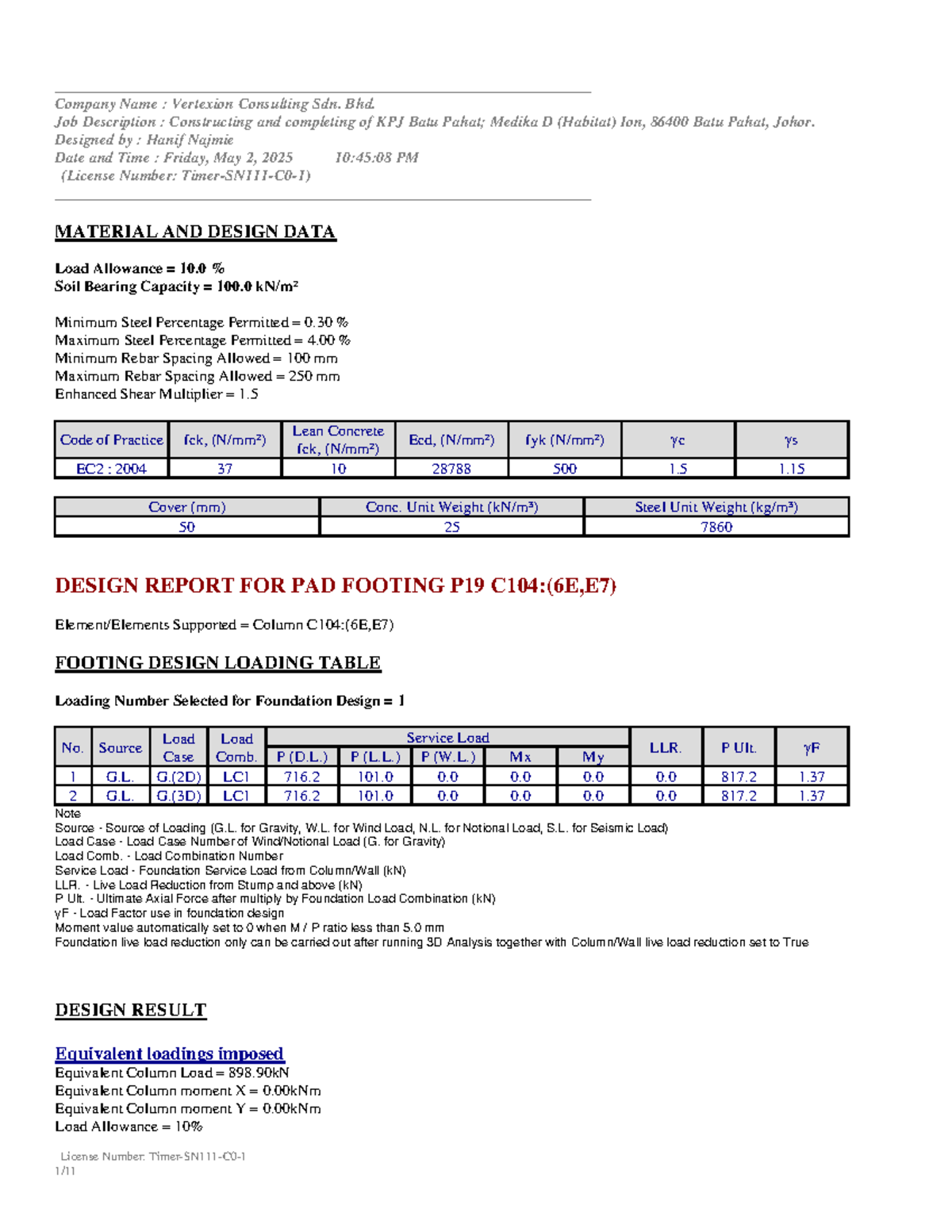 Pad Footing Design Report for KPJ Batu Medika D (EC2: 2004) - Studocu