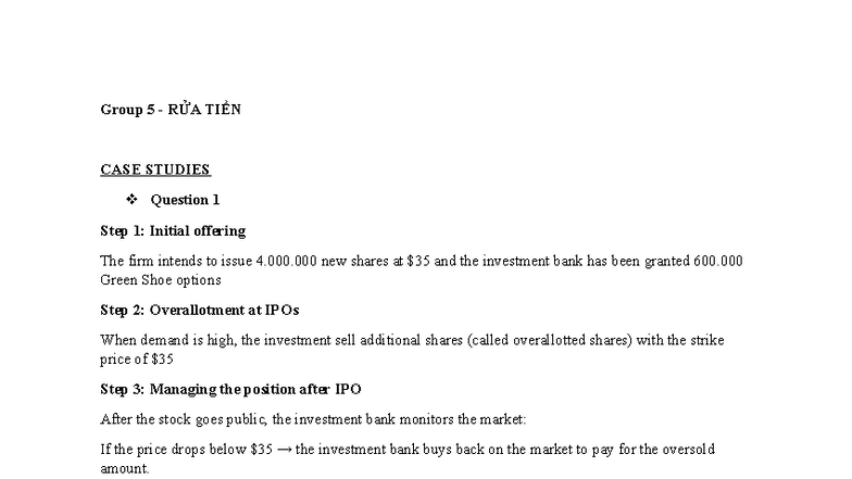 Group 5 - Rửa Tiền Case Study Analysis and IPO Strategies - Studocu