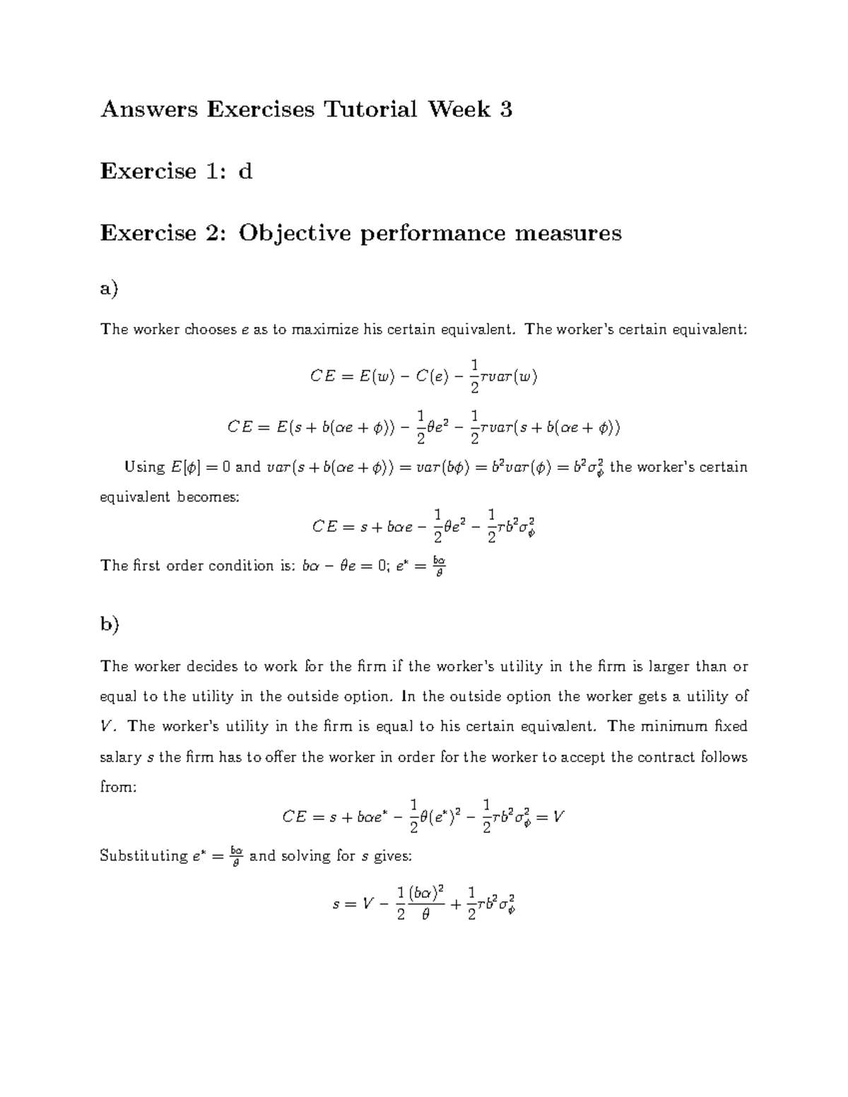 Answers to Exercises Tutorial Week 3 - Detailed Explanations and Models ...