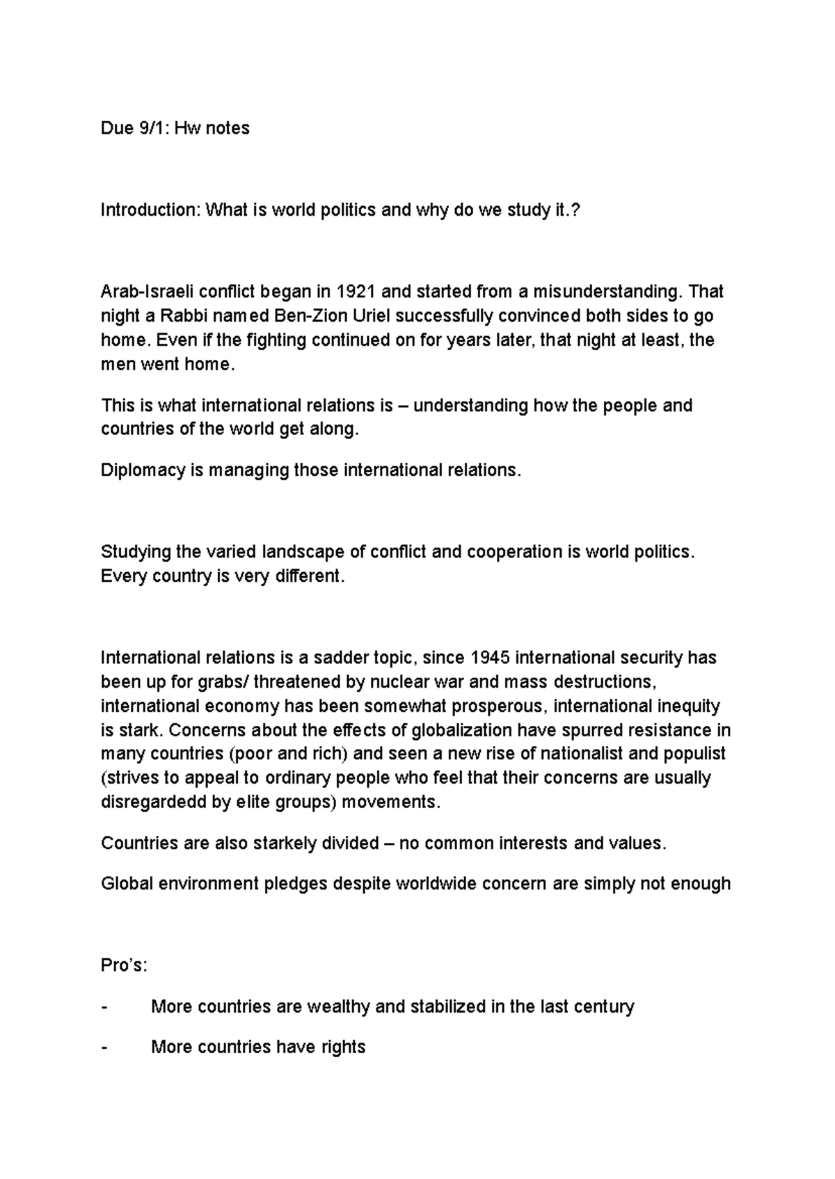 Poli 244 - Intro & Ch 1: Overview of World Politics & Key Theories ...