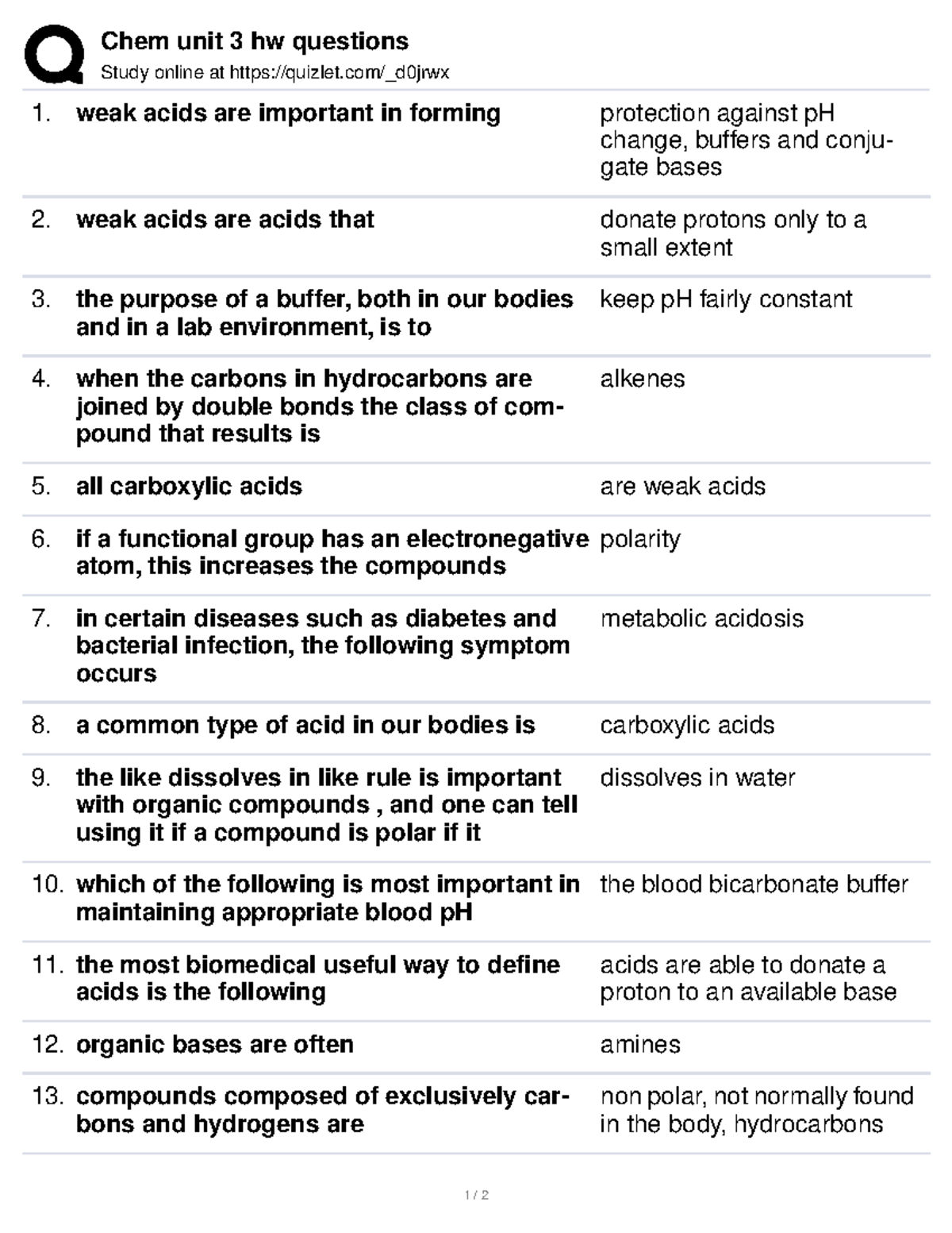 Chem Unit 3 Homework Questions and Concepts Overview - Studocu