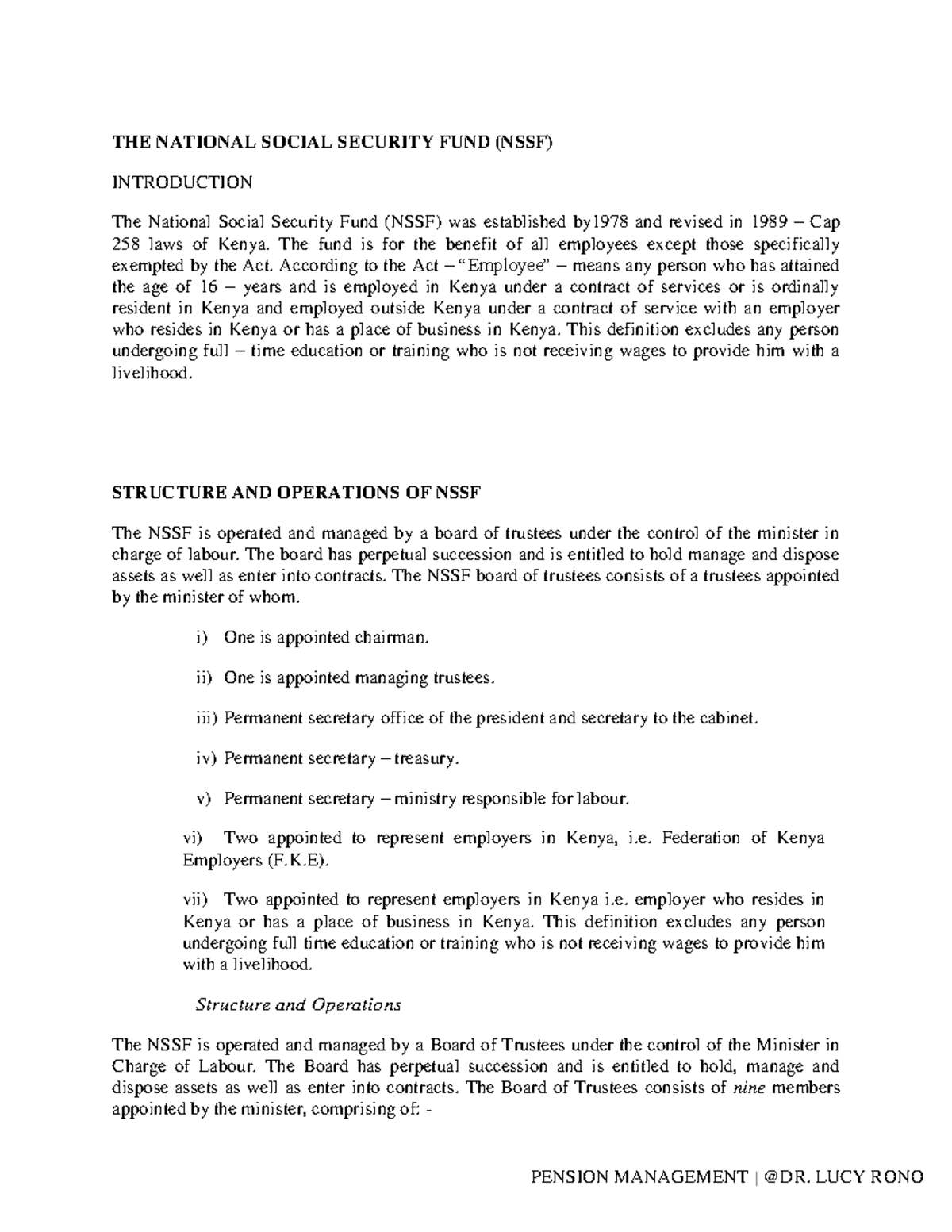 BBM 322 NSSF Comprehensive Study Notes on Structure and Benefits - Studocu
