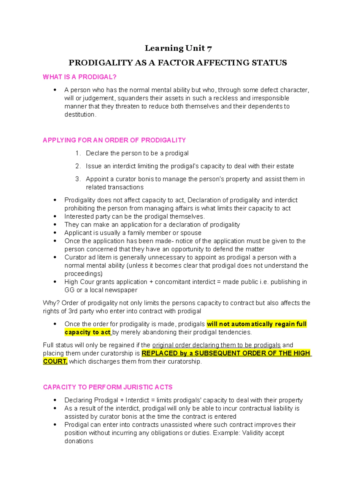 LAW OF PERSONS: UNIT 2 - LEGAL PERSONALITY & BIRTH REGISTRATION - Studocu