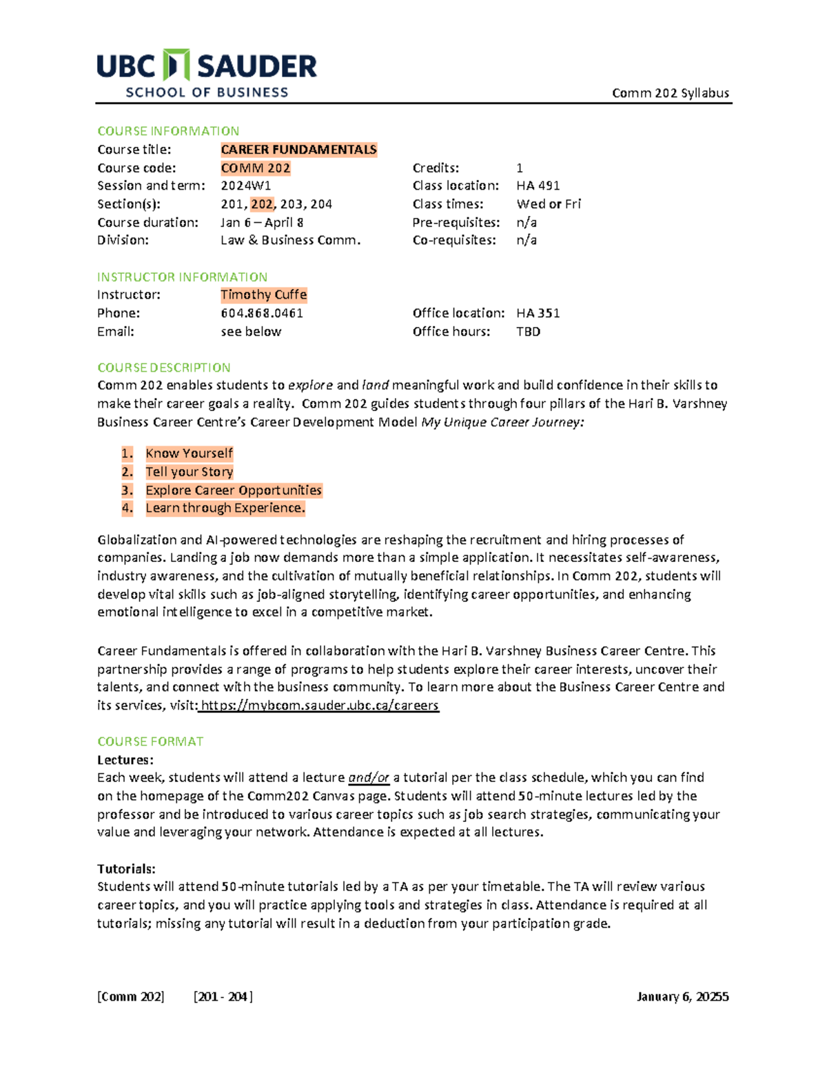 Comm 202 Career Fundamentals Syllabus 2024W1 - Studocu