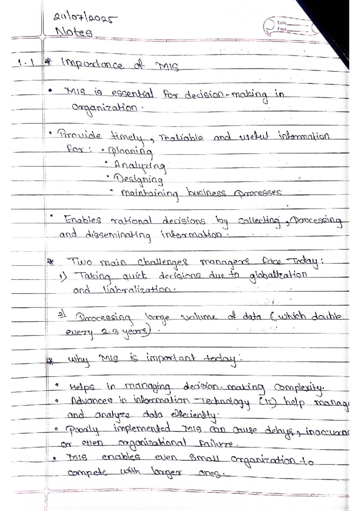 MIS Notes: Importance, Functions, and Management Hierarchy - Studocu