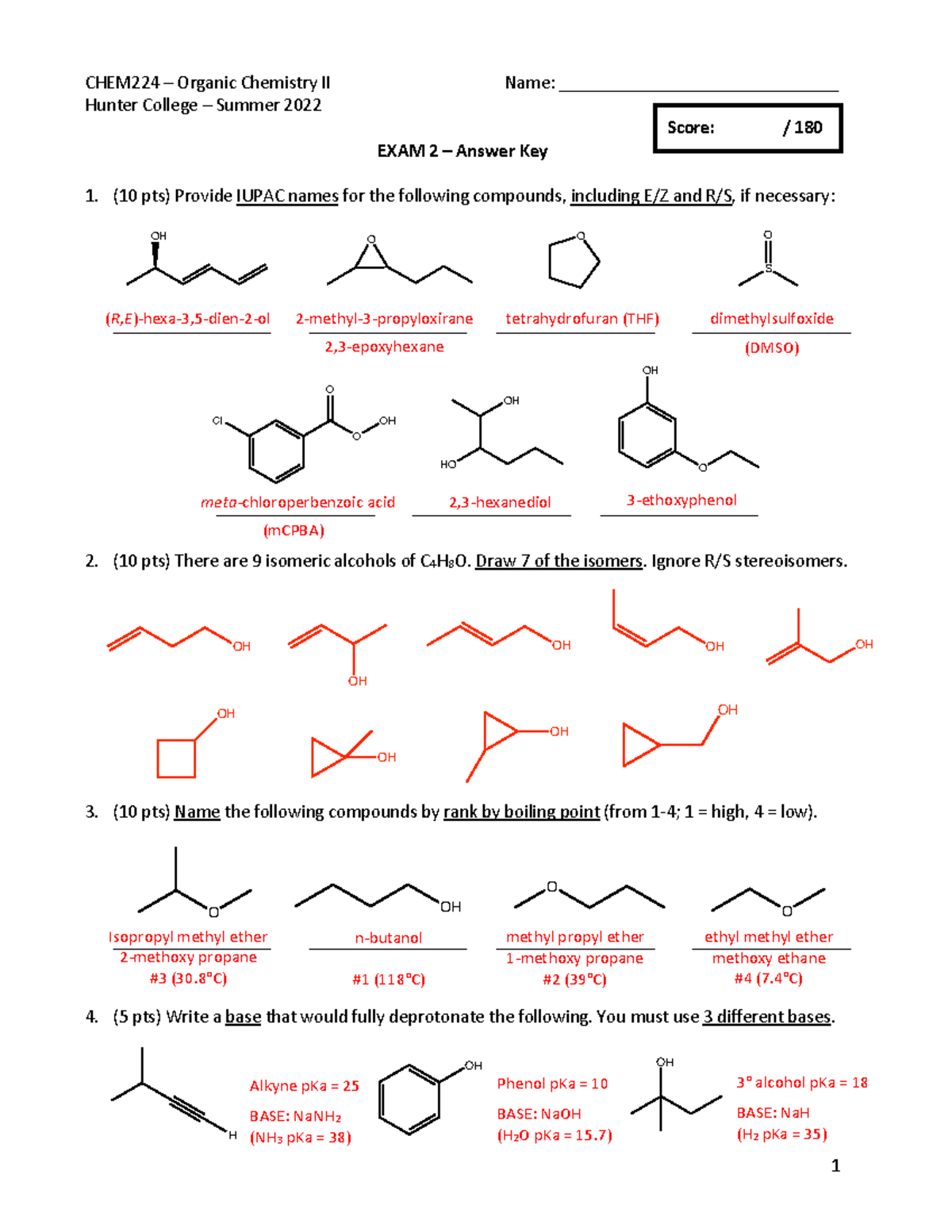 CHEM224 – Summer 2022 – Organic Chemistry II Exam 2 Answer Key - Studocu