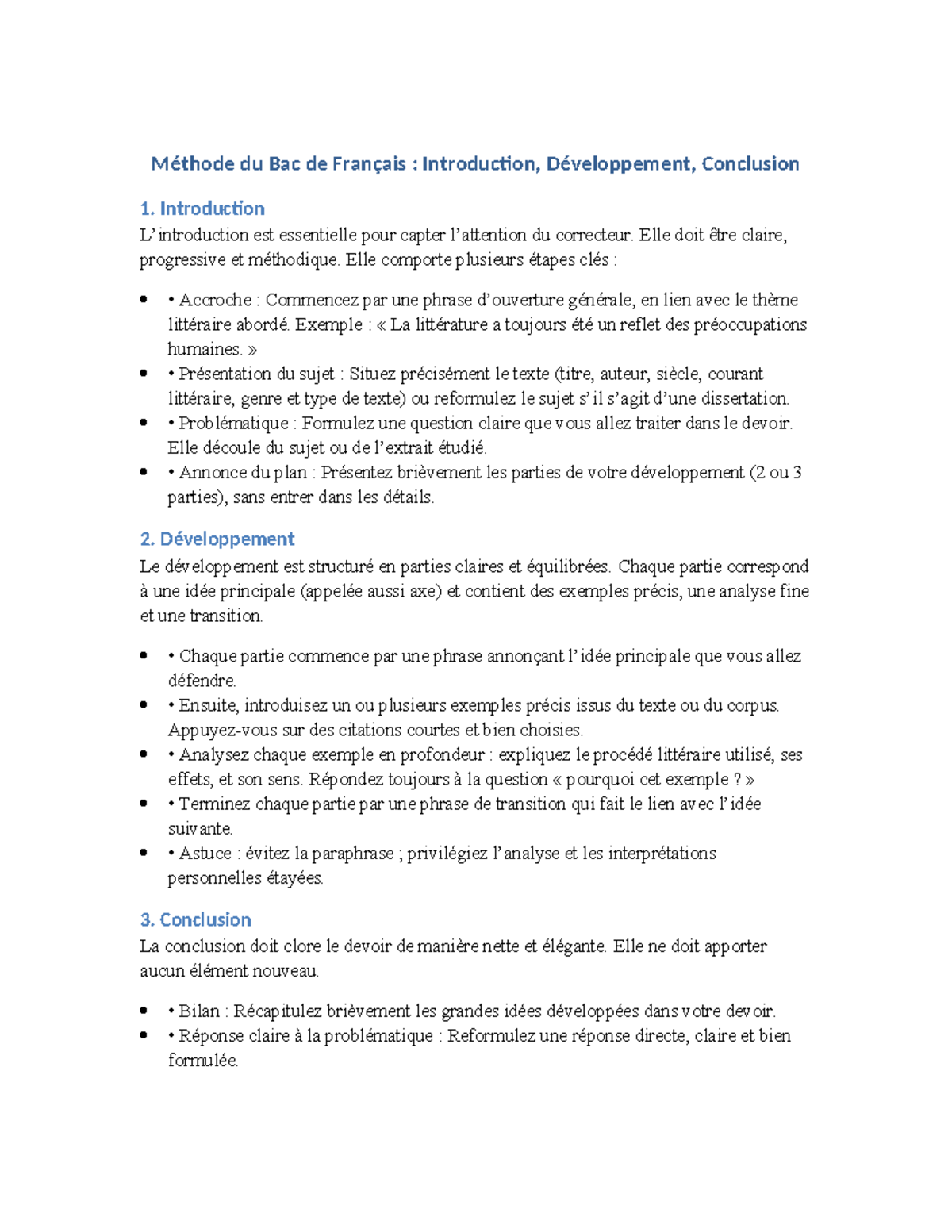 Méthode du Bac de Français : Introduction, Développement, Conclusion ...