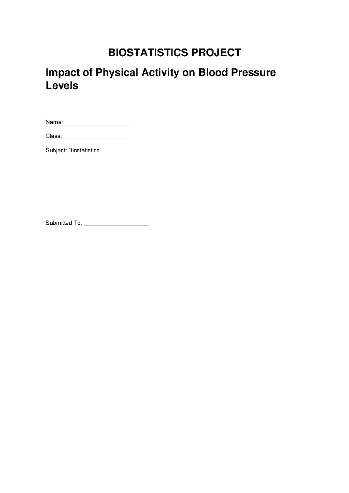 BIOSTATISTICS PROJECT: Impact of Physical Activity on BP Levels - Studocu