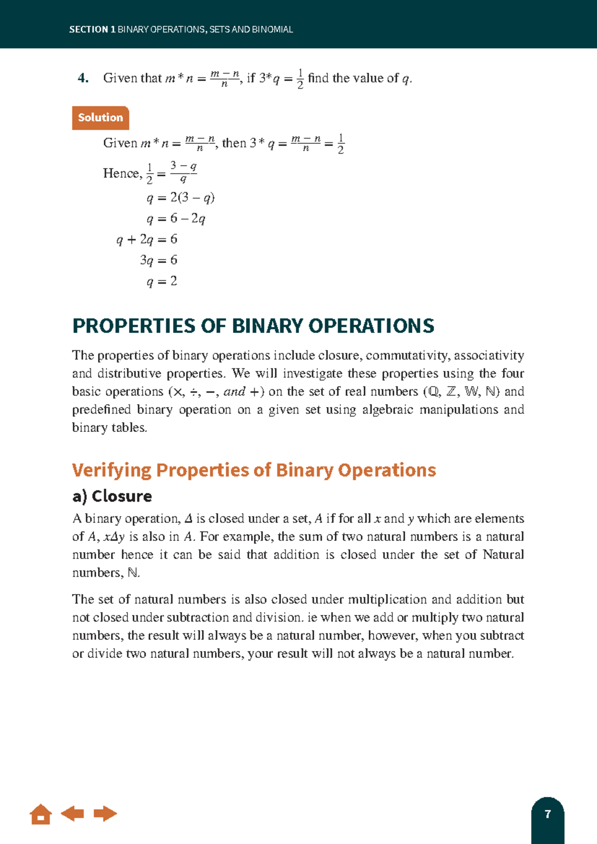 Additional Mathematics: Binary Operations & Sets (Section 1) - Studocu