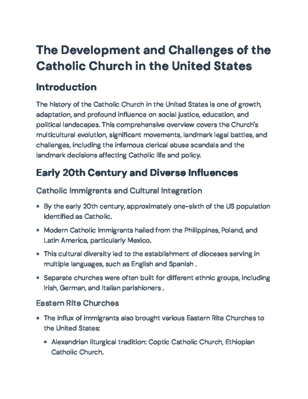 The Development and Challenges of the Catholic Church in the U.S. - The ...