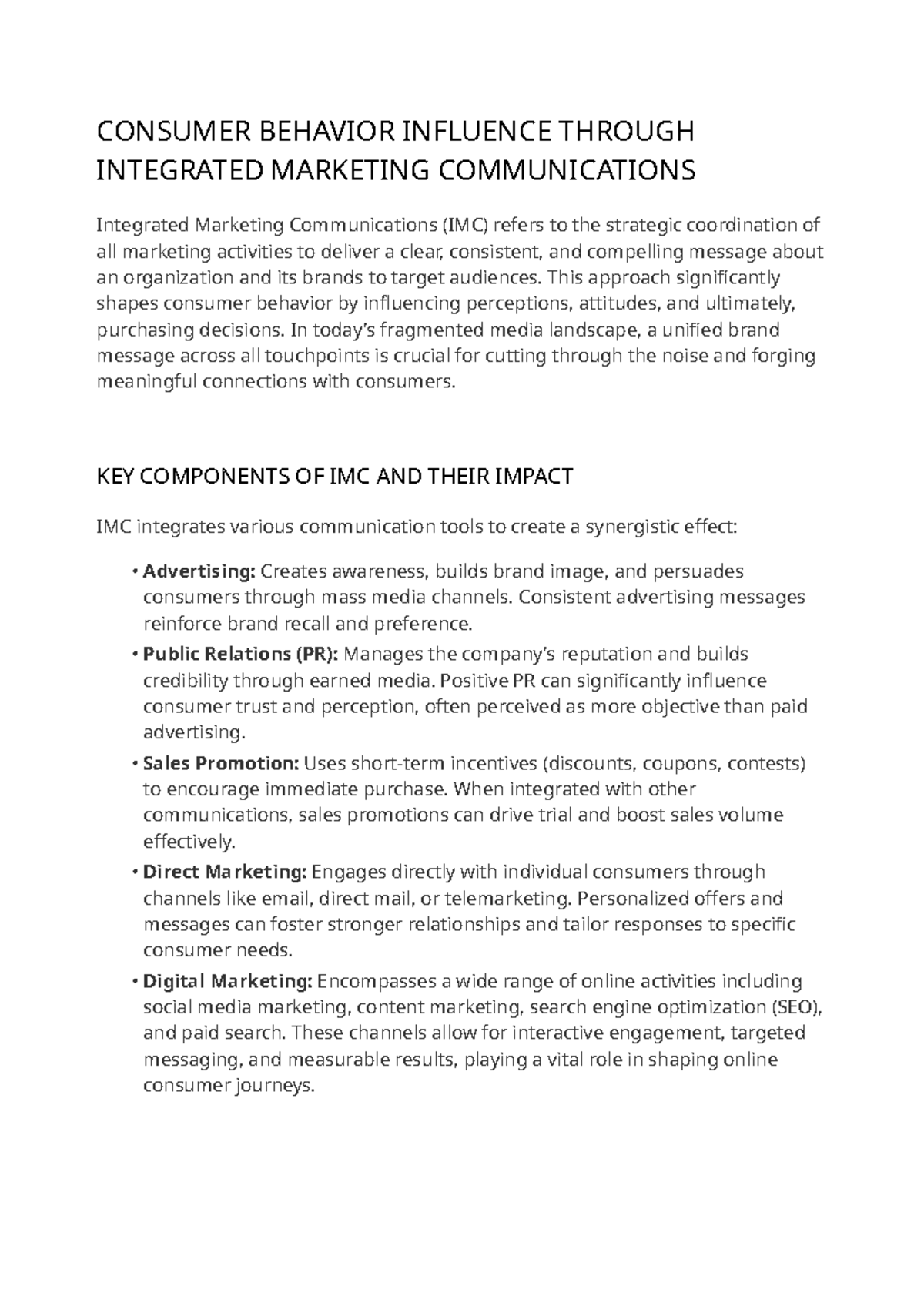 Influence of Integrated Marketing Communications on Consumer Behavior ...