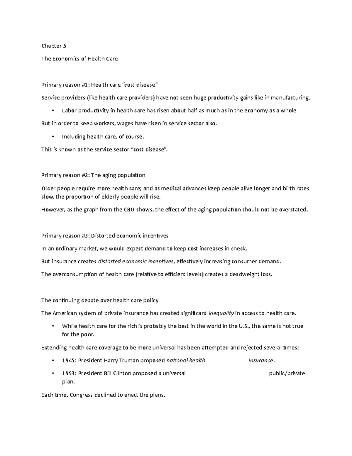 Chapter 5 Lecture Notes: The Economics of Health Care Analysis - Studocu