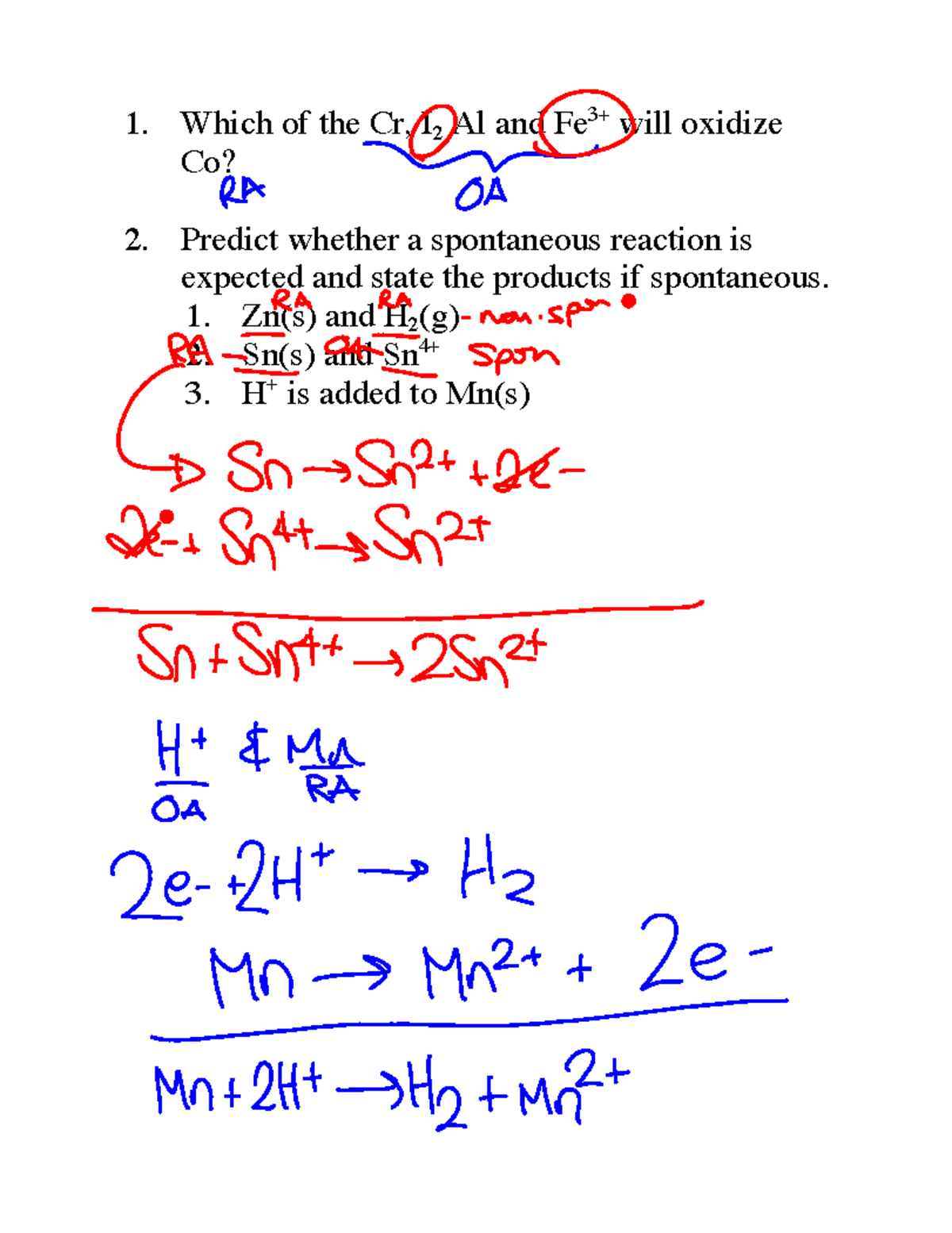 3 - balancing half rxns - EEeeeee - 1. Which of the Cr, I 2 Al and Fe 3 ...